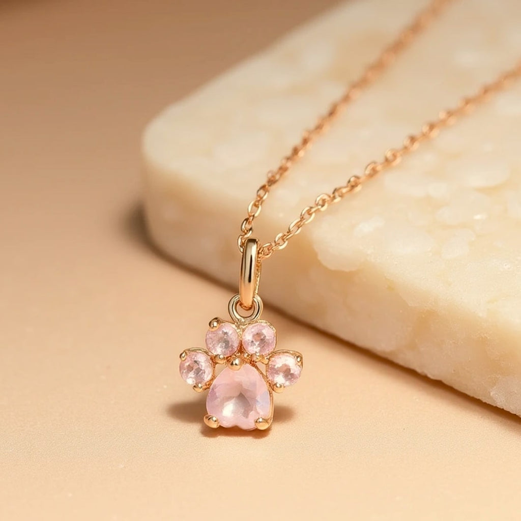 Pendentif "Patte d’Amour" en Quartz Rose