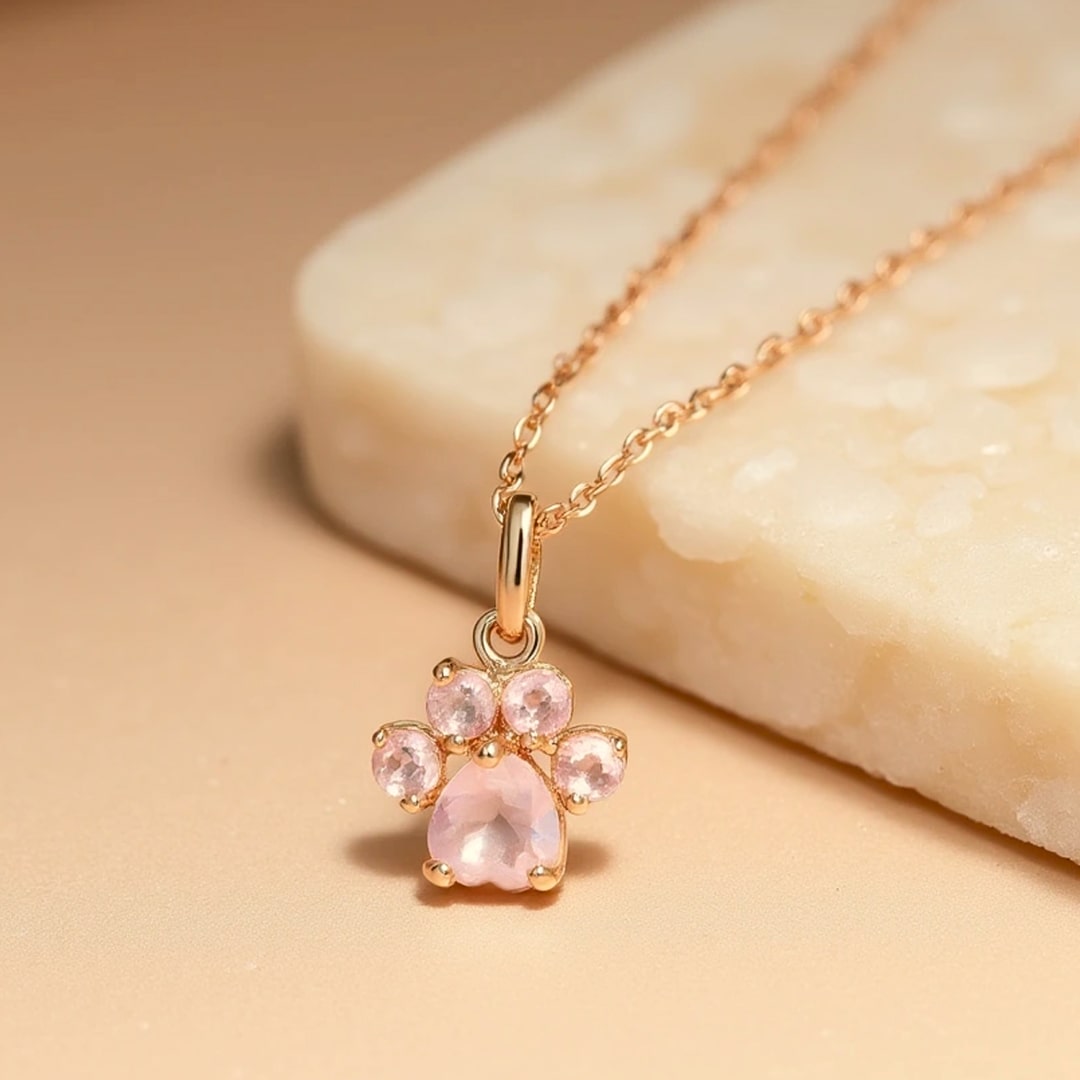 Pendentif "Patte d’Amour" en Quartz Rose