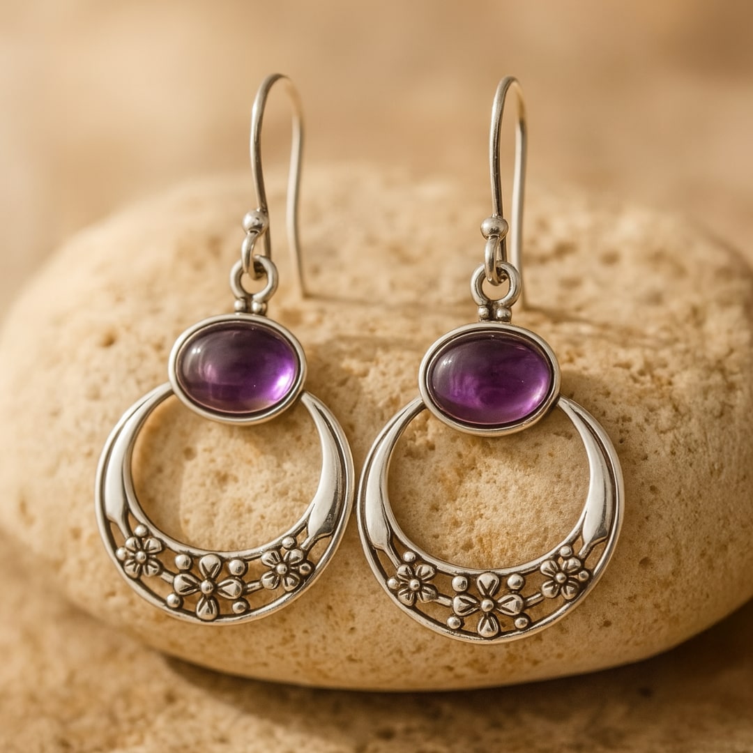 Boucles d’Oreilles "Sagesse Féminine" en Améthyste & Argent