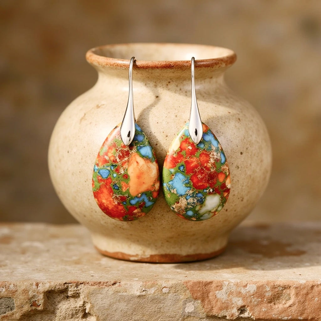 Boucles d’Oreilles "Gouttes Arlequines" en Jaspe