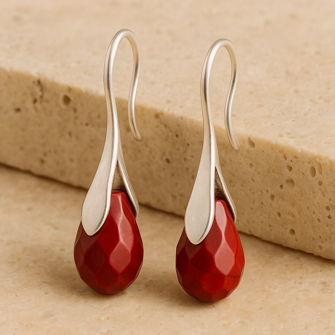 Boucles d’Oreilles "Pendantes" en Jaspe Rouge