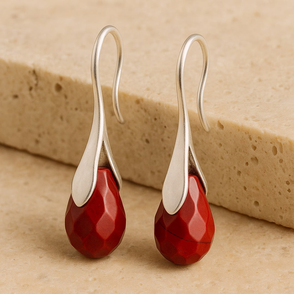 Boucles d’Oreilles "Pendantes" en Jaspe Rouge