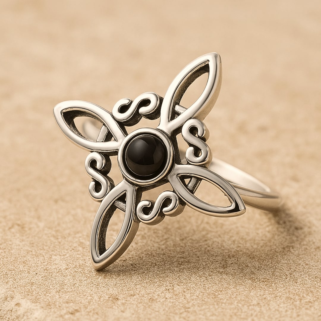 Bague Ajustable "Énergie Mystique" - Nœud de Sorcière & Obsidienne
