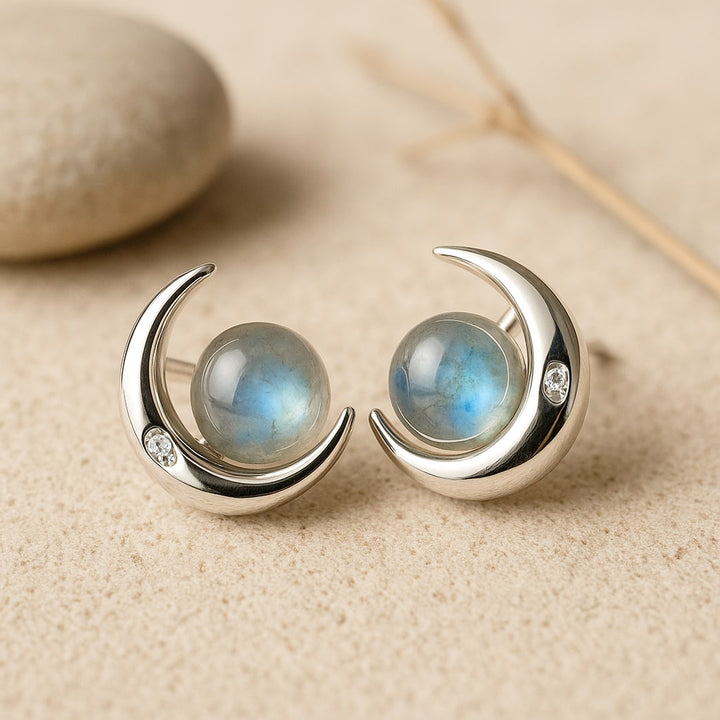Boucles d’Oreilles "Lunes Mystiques" en Labradorite & Argent