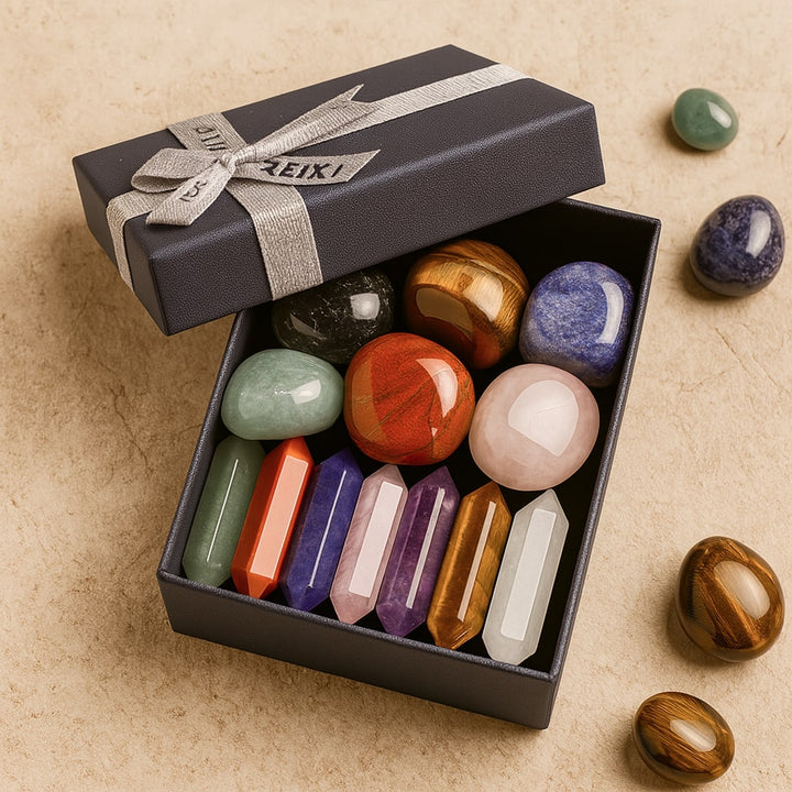 Coffret Reiki - Lot de 7 Pierres Naturelles & 7 Doubles Pointes