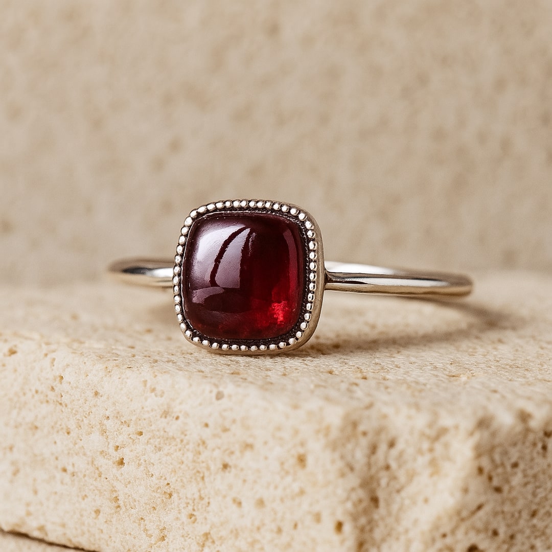 Bague Ajustable "Carrée Passion" en Grenat