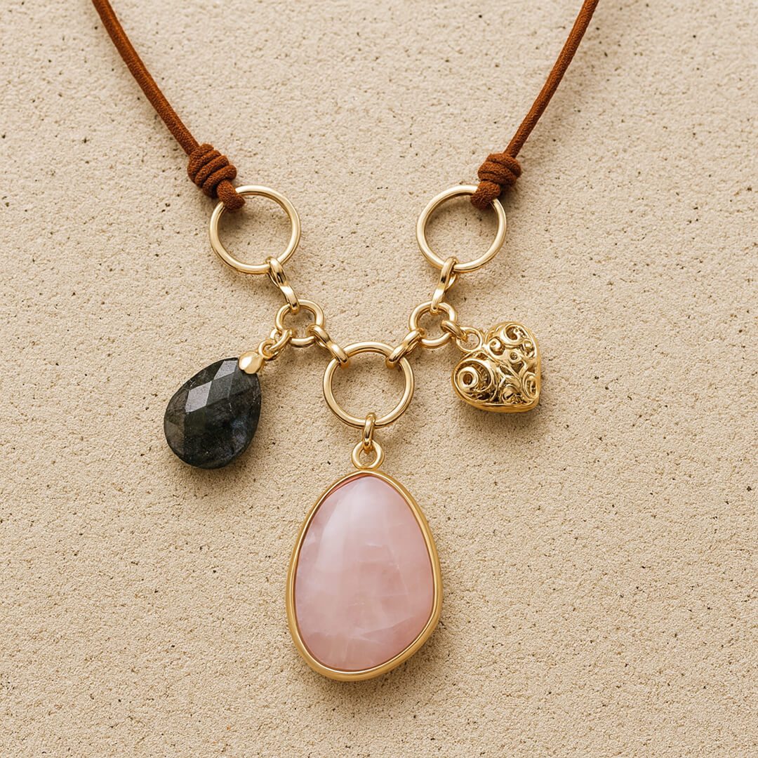 Collier "Équilibre du Cœur" en Quartz Rose & Labradorite
