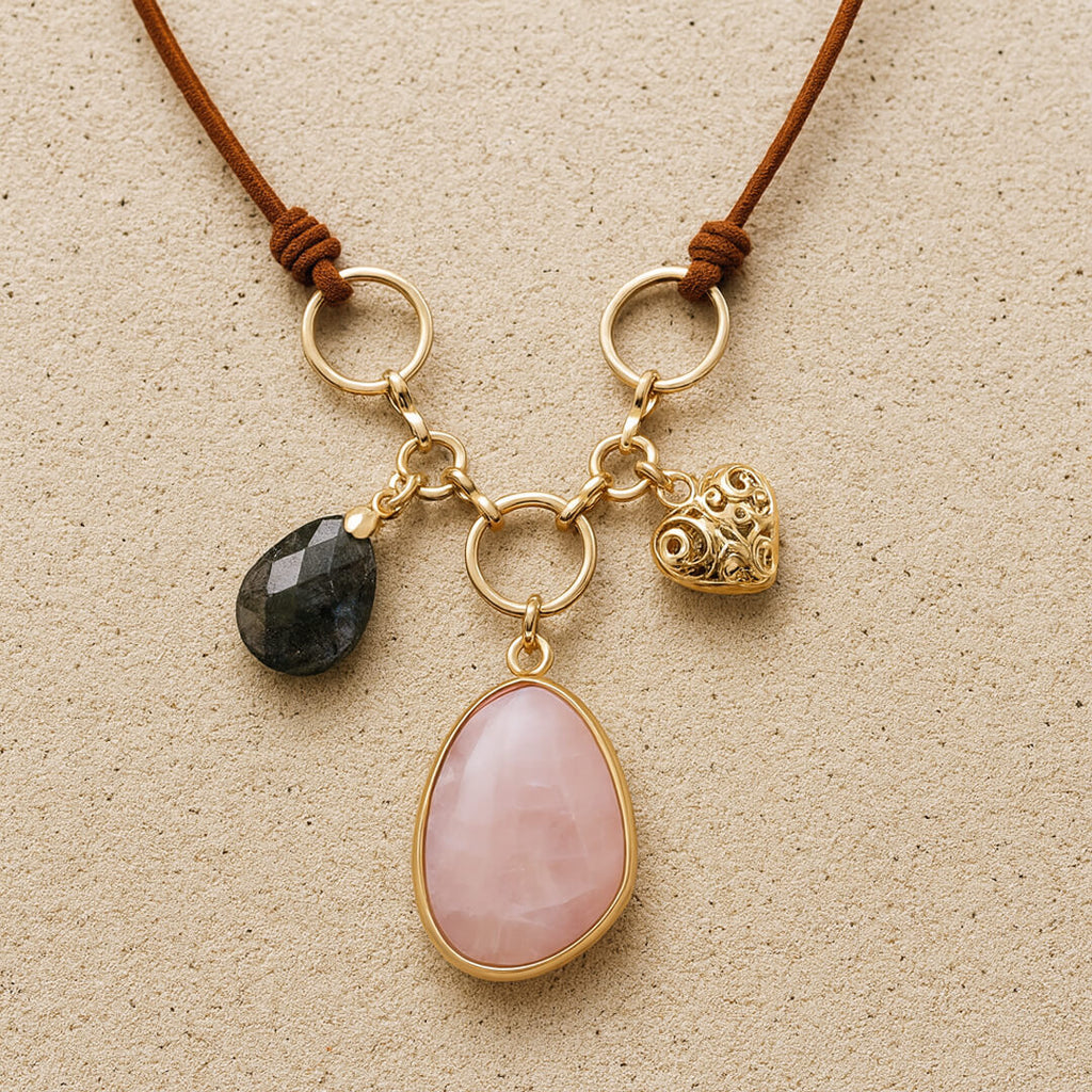 Collier "Équilibre du Cœur" en Quartz Rose & Labradorite