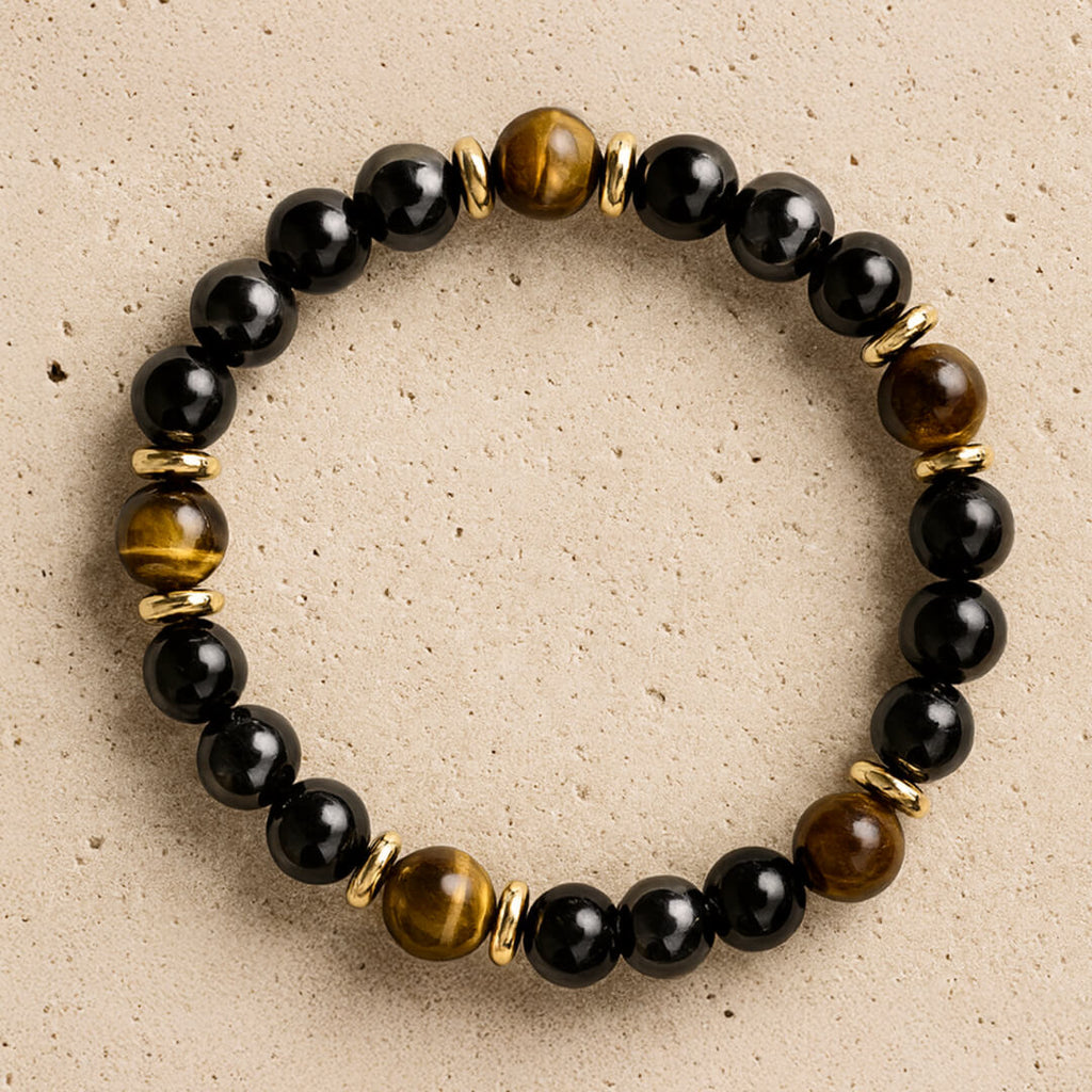 Bracelet "Confiance & Protection" en Œil de Tigre, Hématite & Onyx