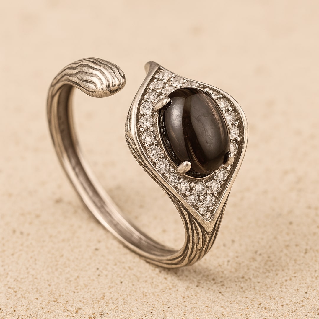 Bague "Dhairya" en Obsidienne Dorée