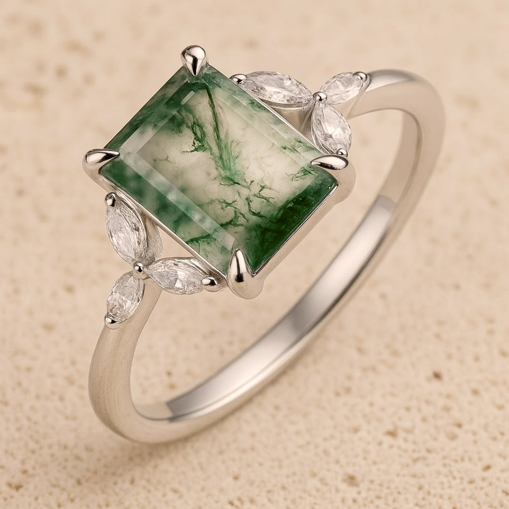 Bague "Équilibre Verdoyant" en Agate Mousse & Argent