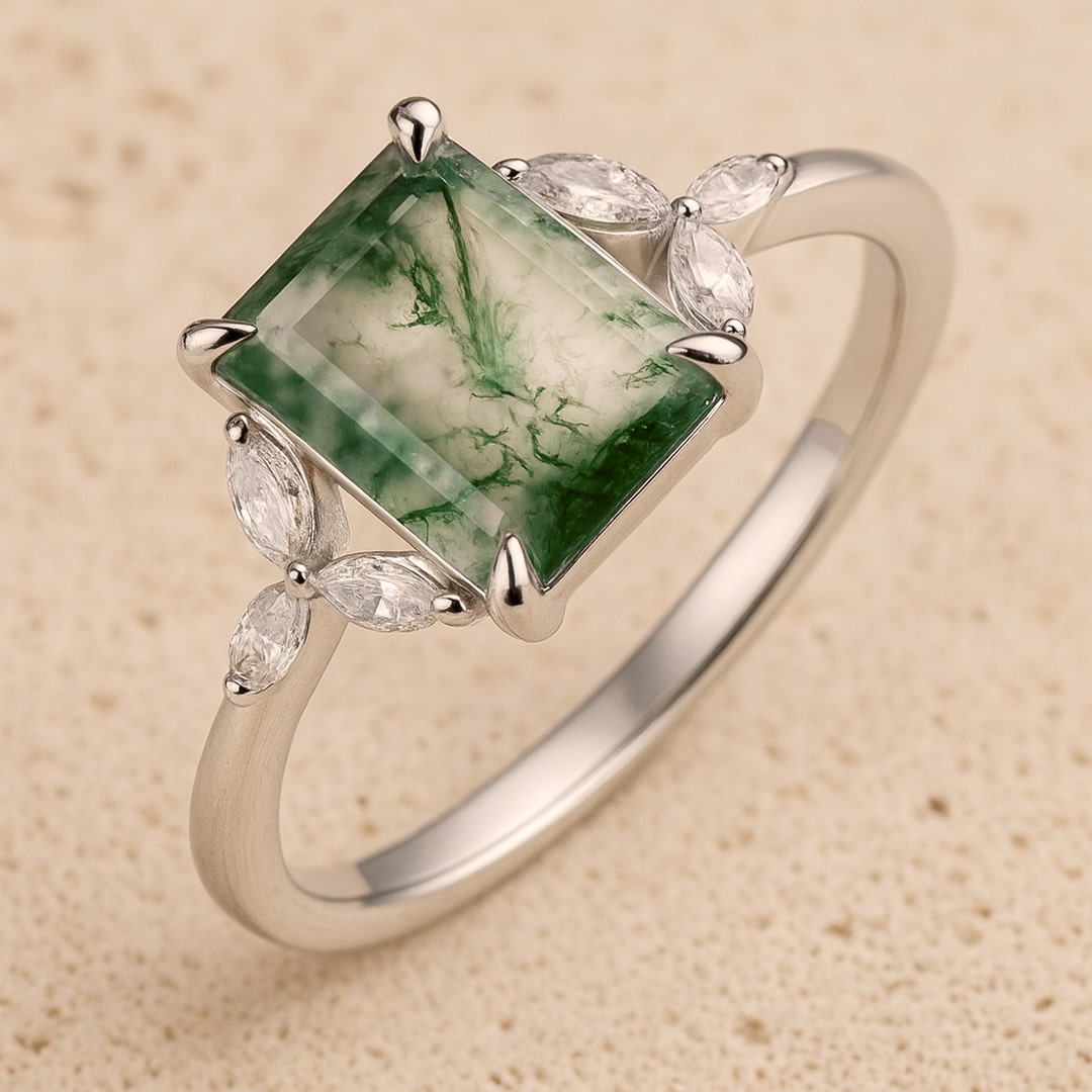 Bague "Équilibre Verdoyant" en Agate Mousse & Argent