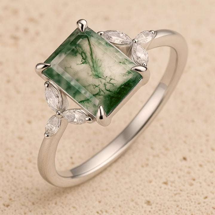 Bague "Équilibre Verdoyant" en Agate Mousse & Argent