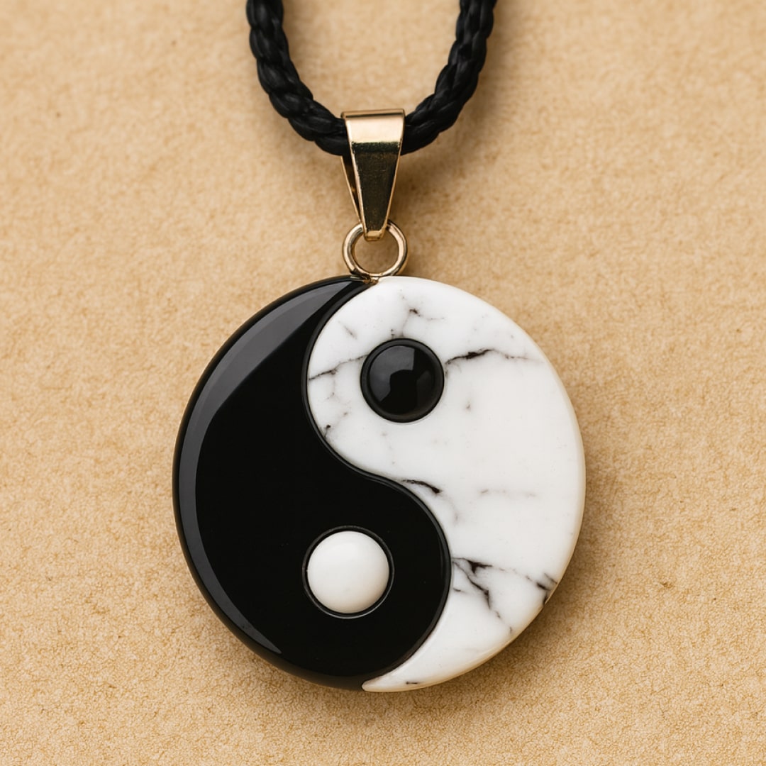Pendentif "Yin-Yang" en Howlite & Obsidienne Noire