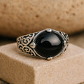 Bague Sérénité Ancrée en Agate Noire & Argent - Jardin de Gaïa