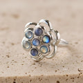 Bague Fleur Rotative Anti-Stress en Labradorite - Jardin de Gaïa