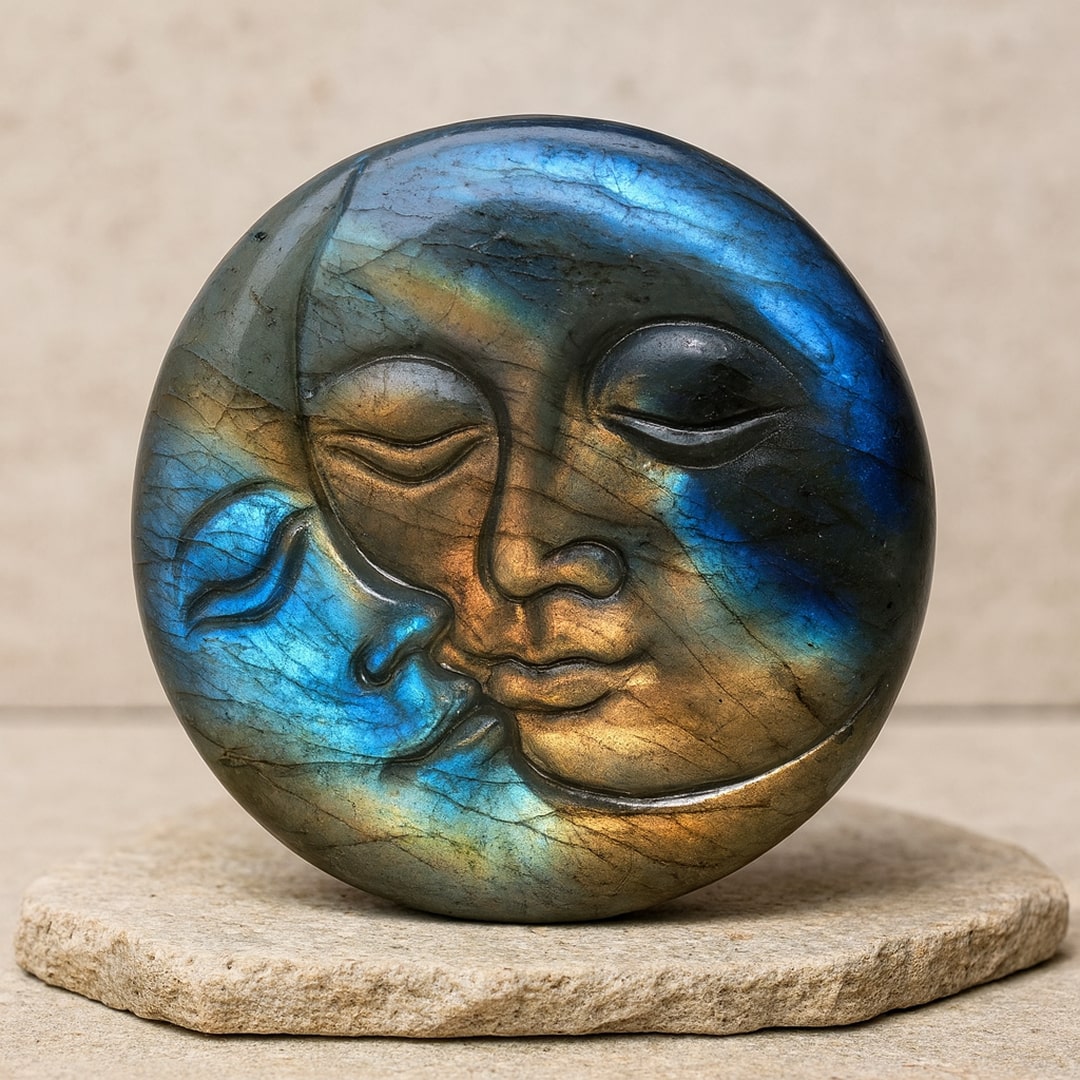 Amulette "Soleil & Lune Unifiés" en Labradorite