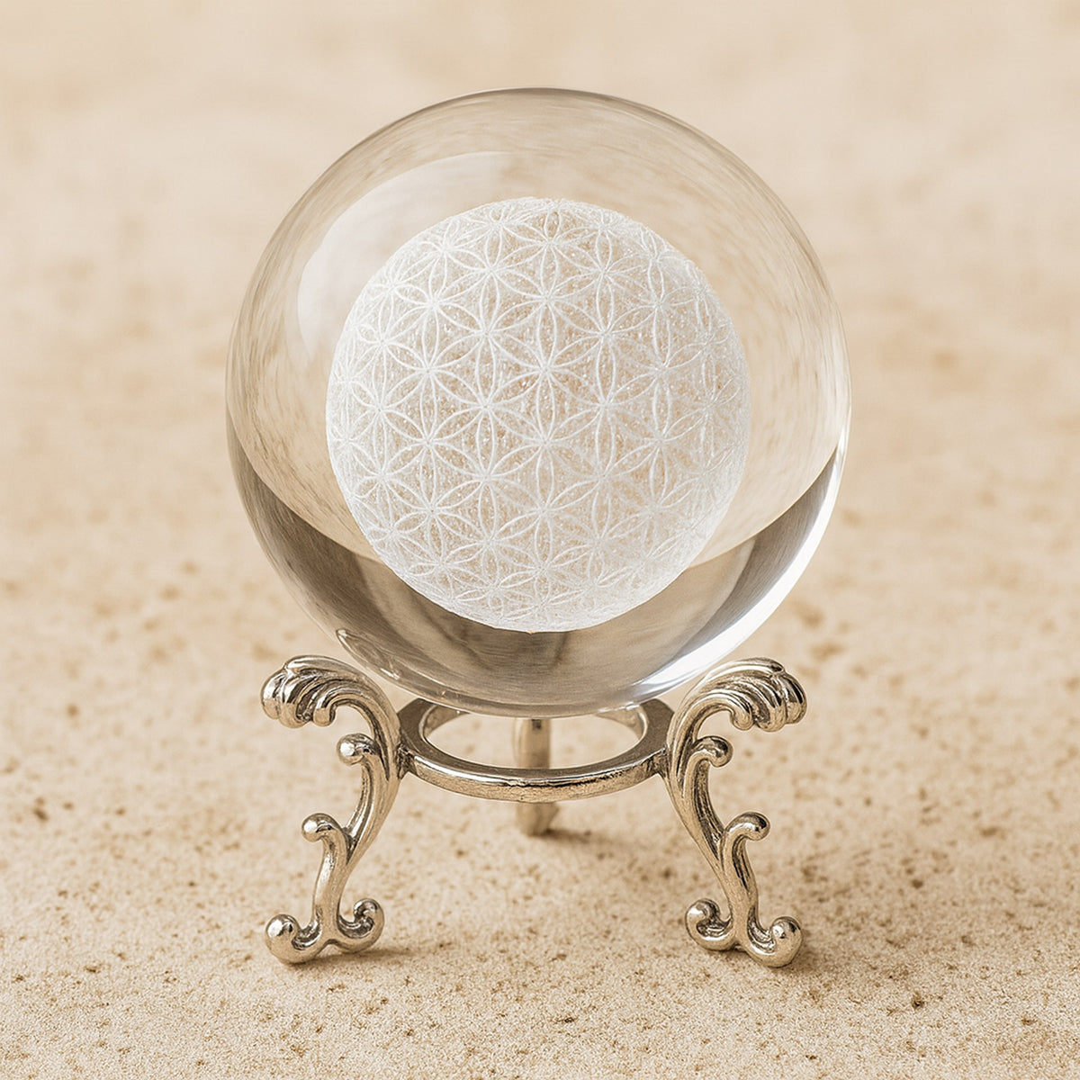 Boule de Cristal "Fleur de Vie" avec Support