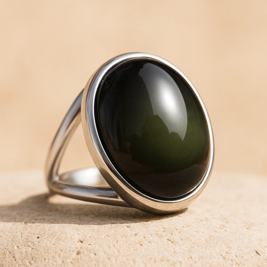 Bague Ajustable "Guérison de L’Âme" en Obsidienne Œil Céleste & Argent