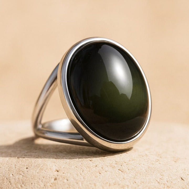 Bague Ajustable "Guérison de L’Âme" en Obsidienne Œil Céleste & Argent