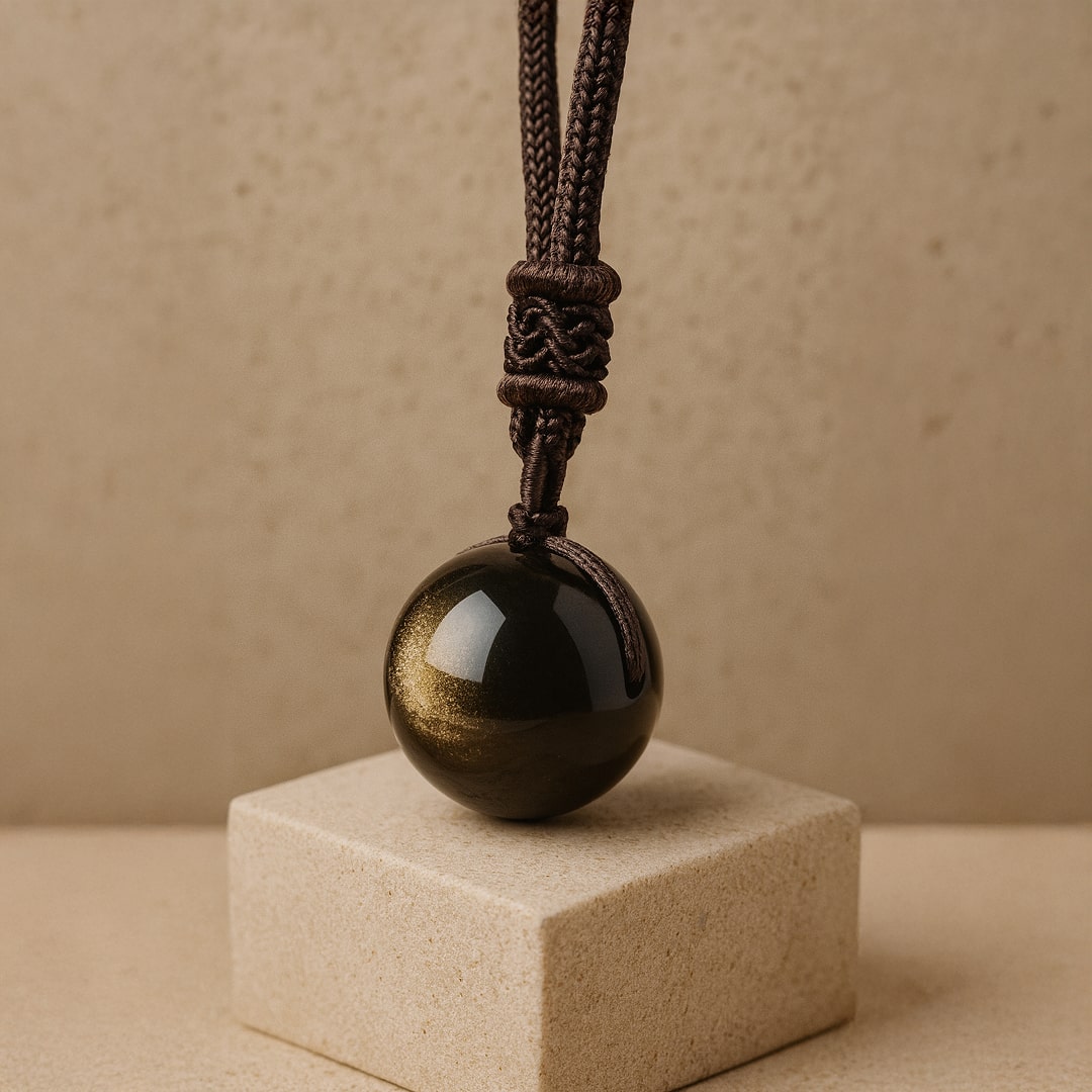 Pendentif "Sphère" en Obsidienne Dorée