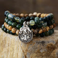 Bracelet Mala Gaia en Agate Mousse & Jaspe Paysage - Jardin de Gaïa