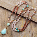 Collier Mala Ethnique en Turquoise, Amazonite, Quartz Rose & Rhodonite - Jardin de Gaïa