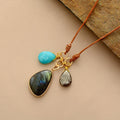 Collier Pendentif Trio Sacré en Amazonite, Labradorite & Pyrite - Jardin de Gaïa