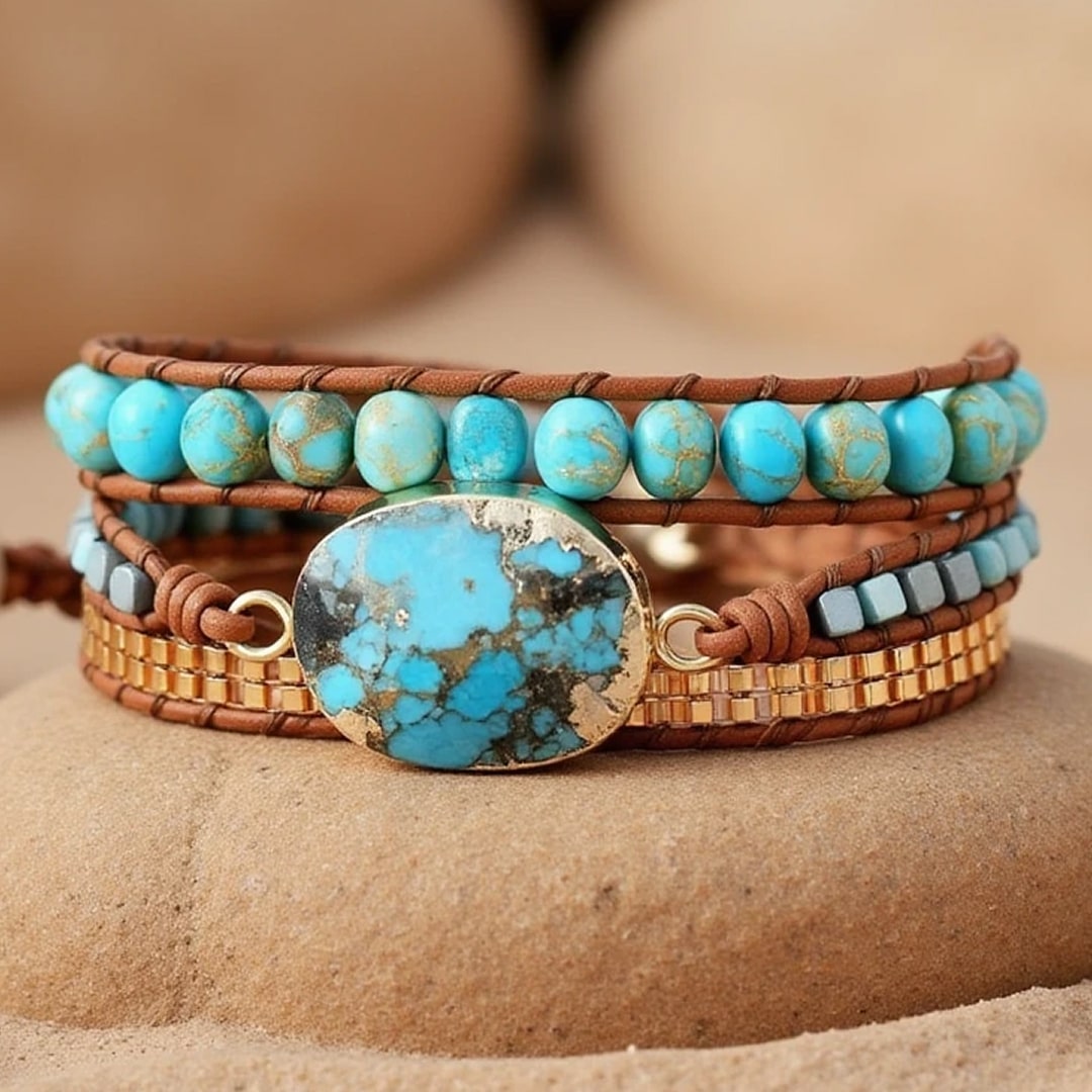 Bracelet Wrap "Énergie Apaisante" en Turquoise
