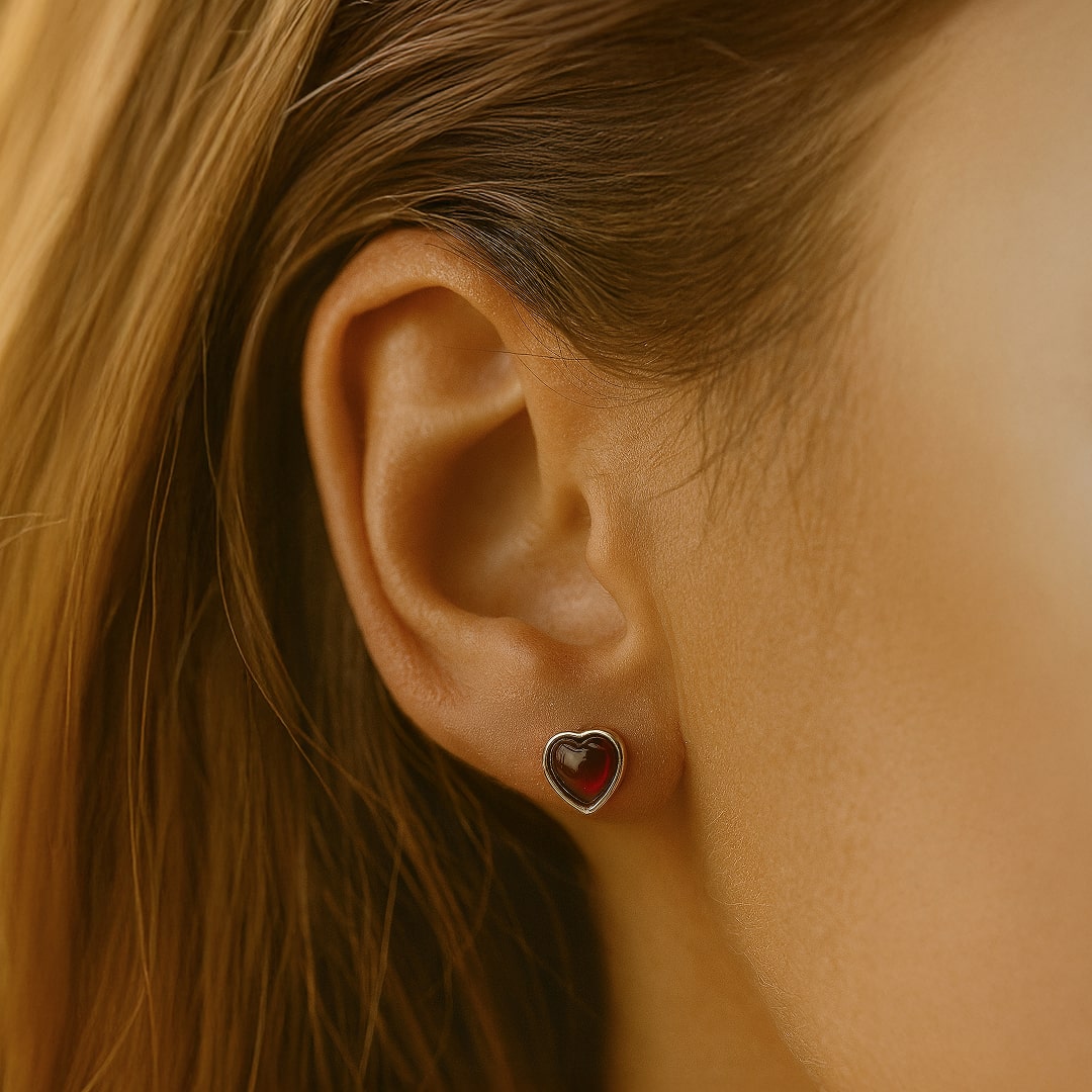 Boucles d’Oreilles "Cœur Passion" en Grenat & Argent