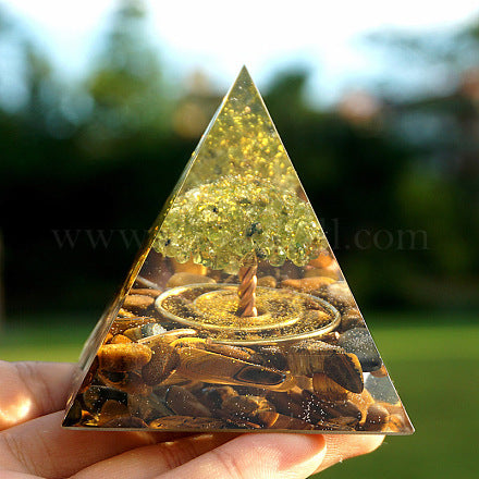 Orgonite "Surya - Arbre du Bonheur" en Oeil de Tigre & Péridot