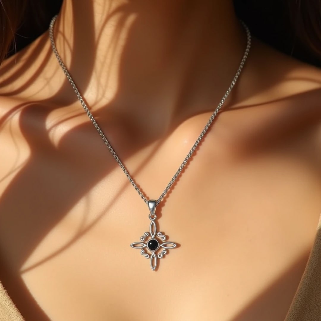 Pendentif "Protection Sorcière" en Obsidienne & Argent