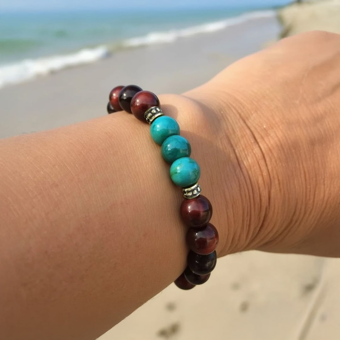 Bracelet "Équilibre Intérieur" en Œil de Taureau & Chrysocolle