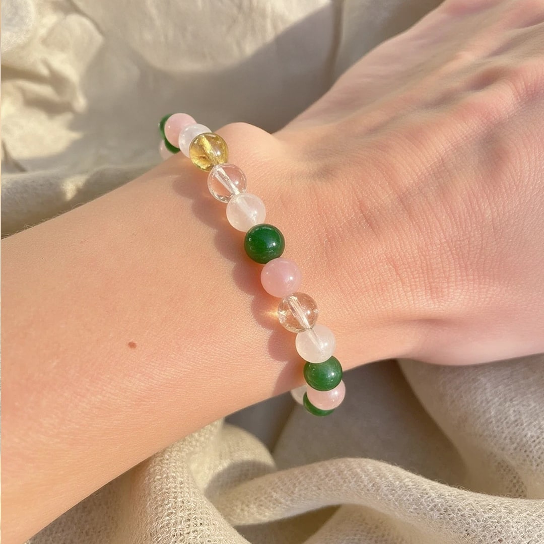 Bracelet "Chance & Opportunité" en Aventurine, Citrine, Quartz Rose & Cristal Clair