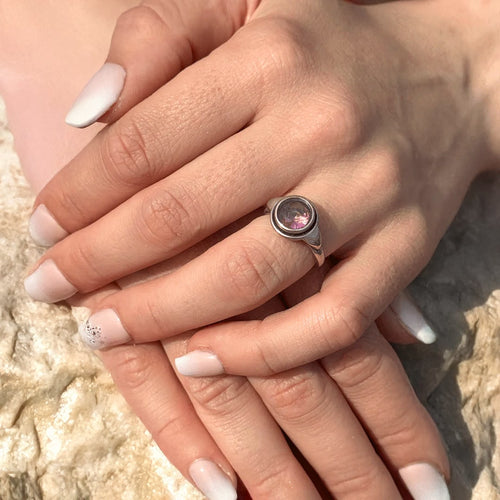 Bague en Topaze Mystique Arc-en-Ciel & Argent - vue détail - Jardin de Gaïa