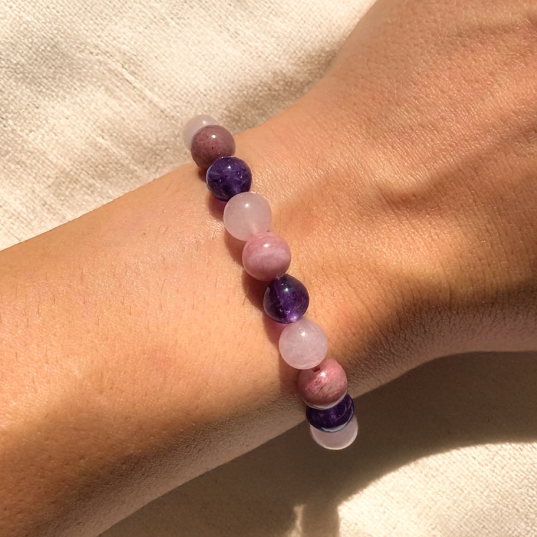 Bracelet "Amour de Soi" en Rhodonite, Quartz Rose & Améthyste