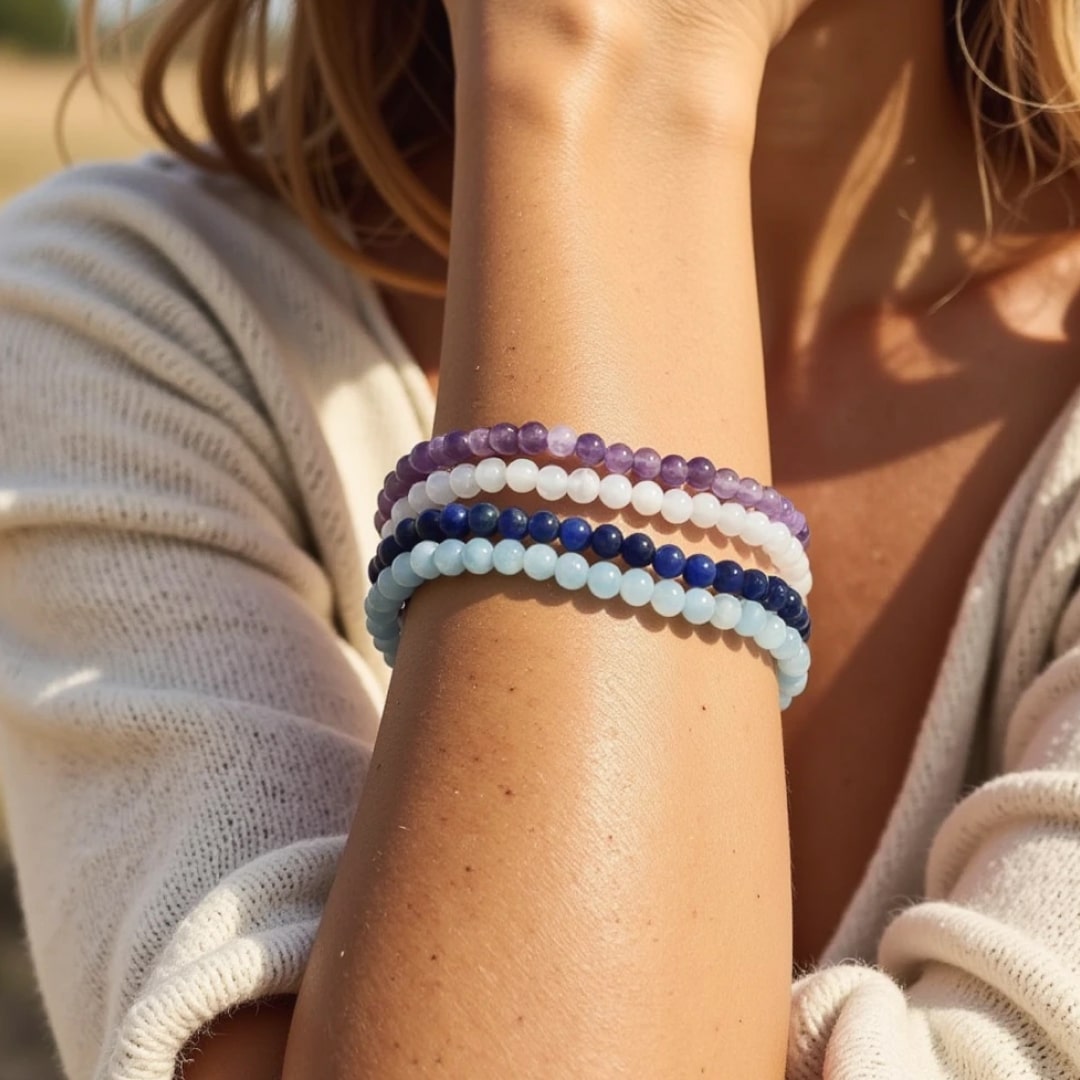 Ensemble "Équilibre Intérieur" en Améthyste, Pierre de Lune, Lapis-Lazuli & Aigue-Marine