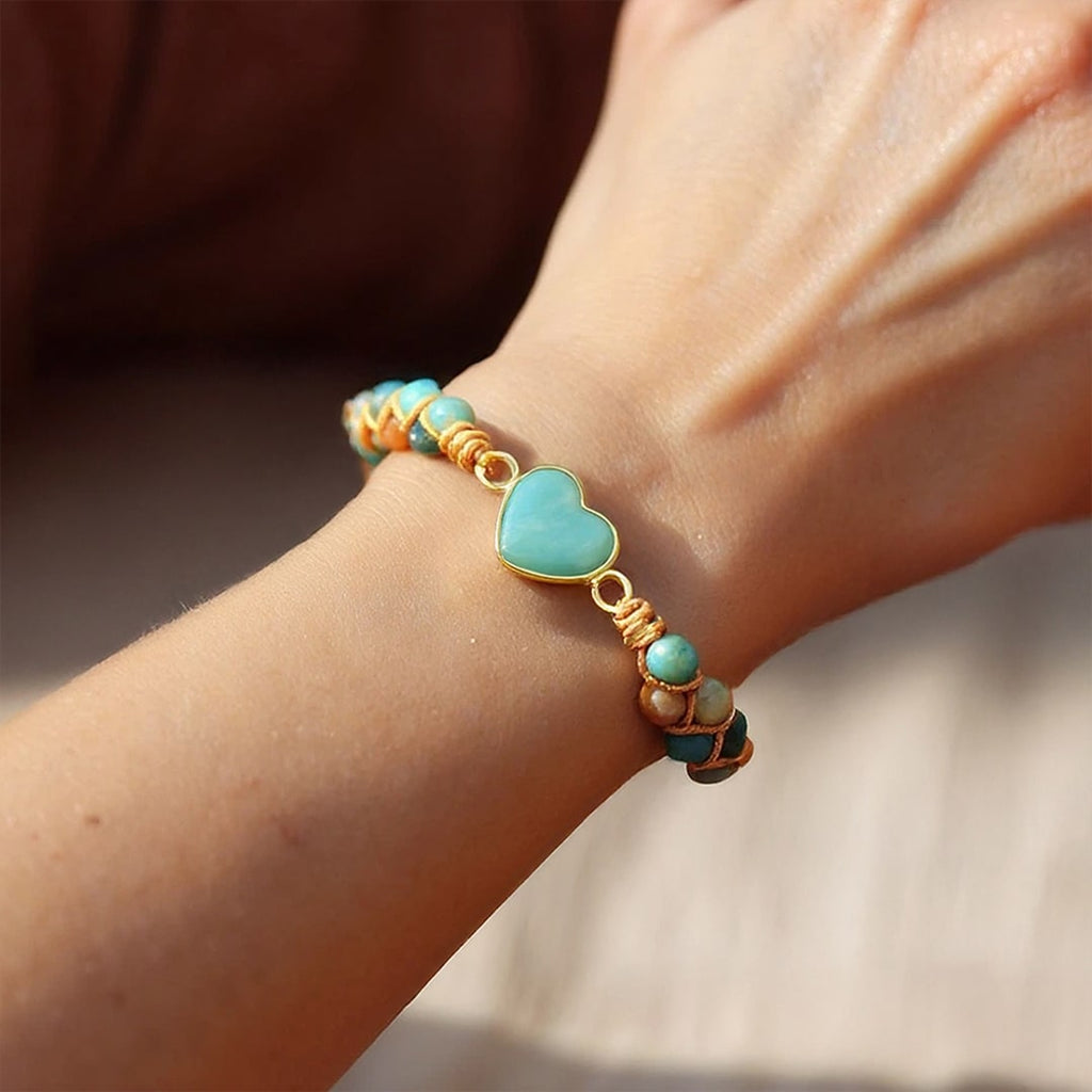Bracelet Tressé "Cœur" en Amazonite