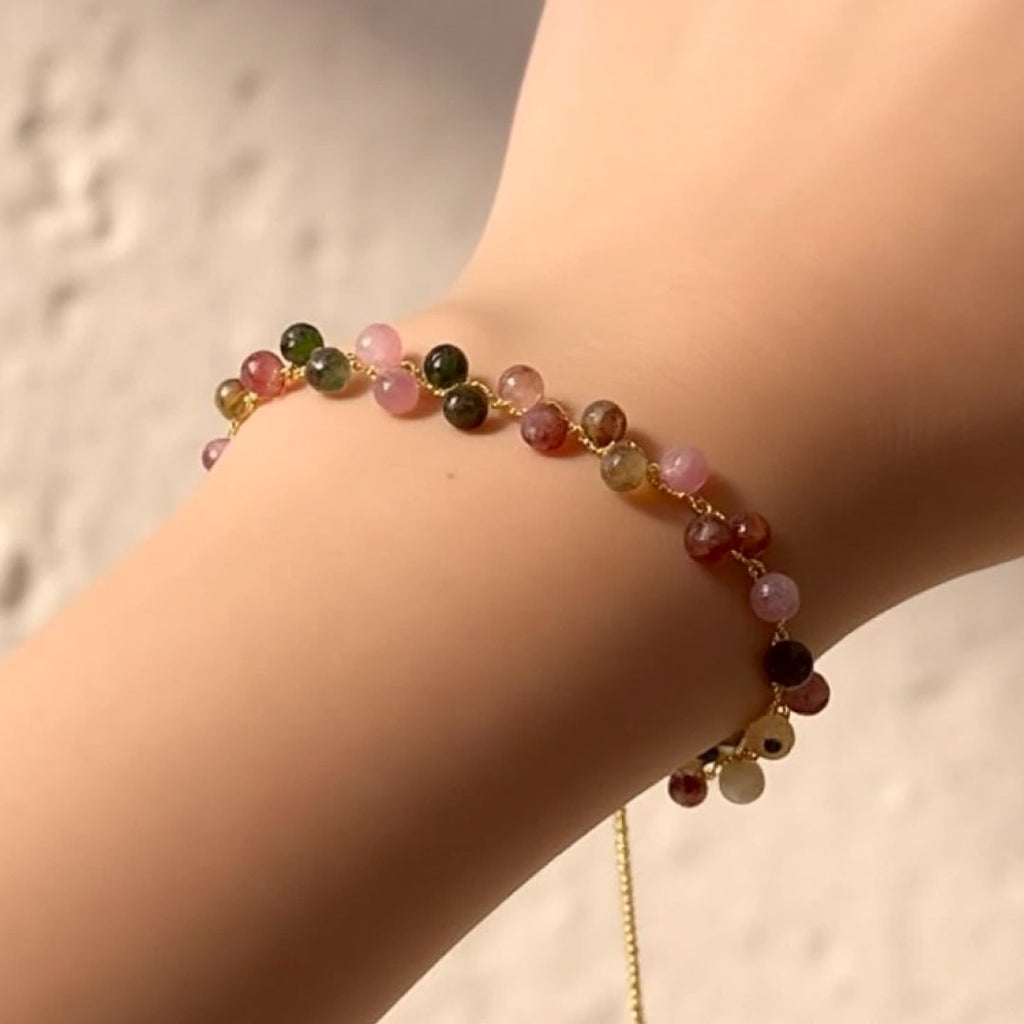 Bracelet Élégant en Tourmaline Multicolore - vue détail - Jardin de Gaïa