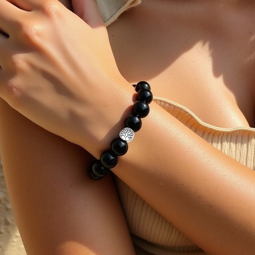Bracelet "Ancrage Protecteur" en Obsidienne Noire