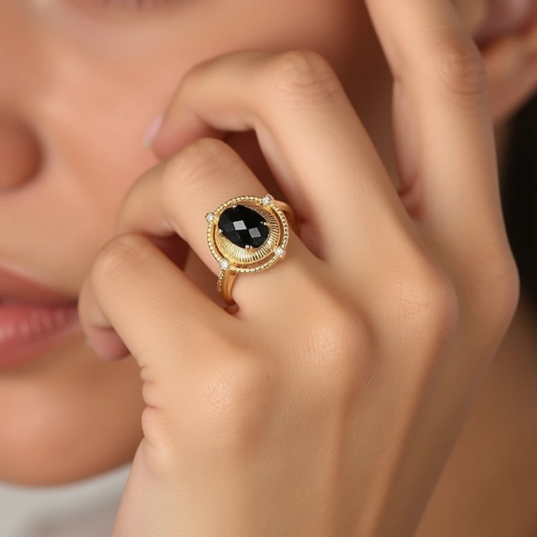 Bague Ajustable "Noir Magnétique" - Spinelle Noir