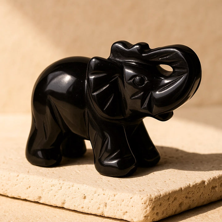Éléphant "Gardien de Sagesse" en Oeil de Tigre ou Obsidienne