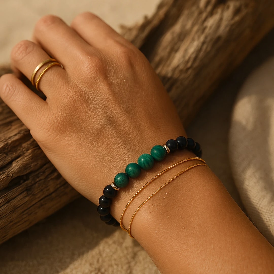 Bracelet "Équilibre Énergétique" en Malachite & Tourmaline Noire