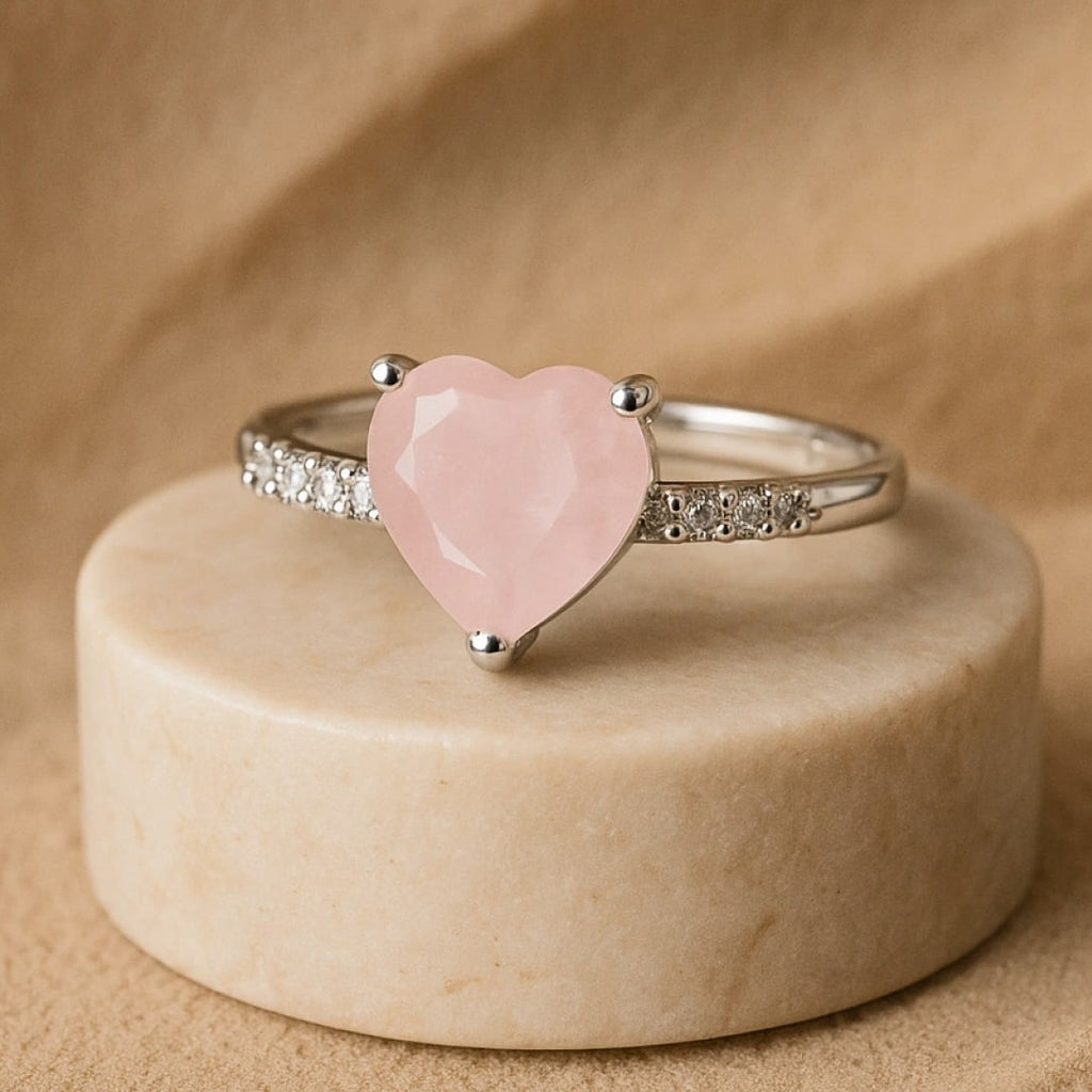 Bague "Cœur Tendresse Infinie" en Quartz Rose