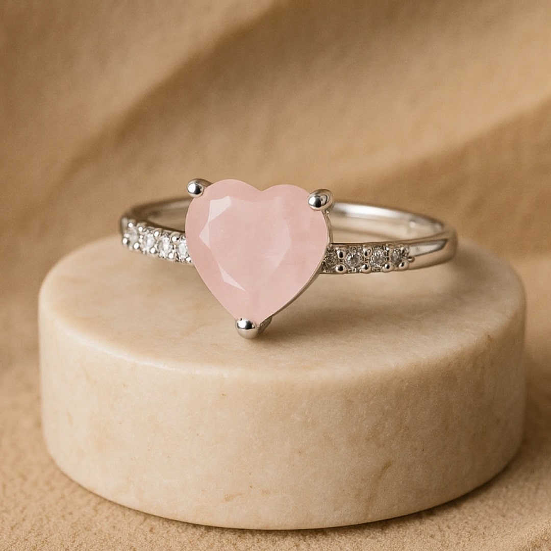 Bague "Cœur Tendresse Infinie" en Quartz Rose