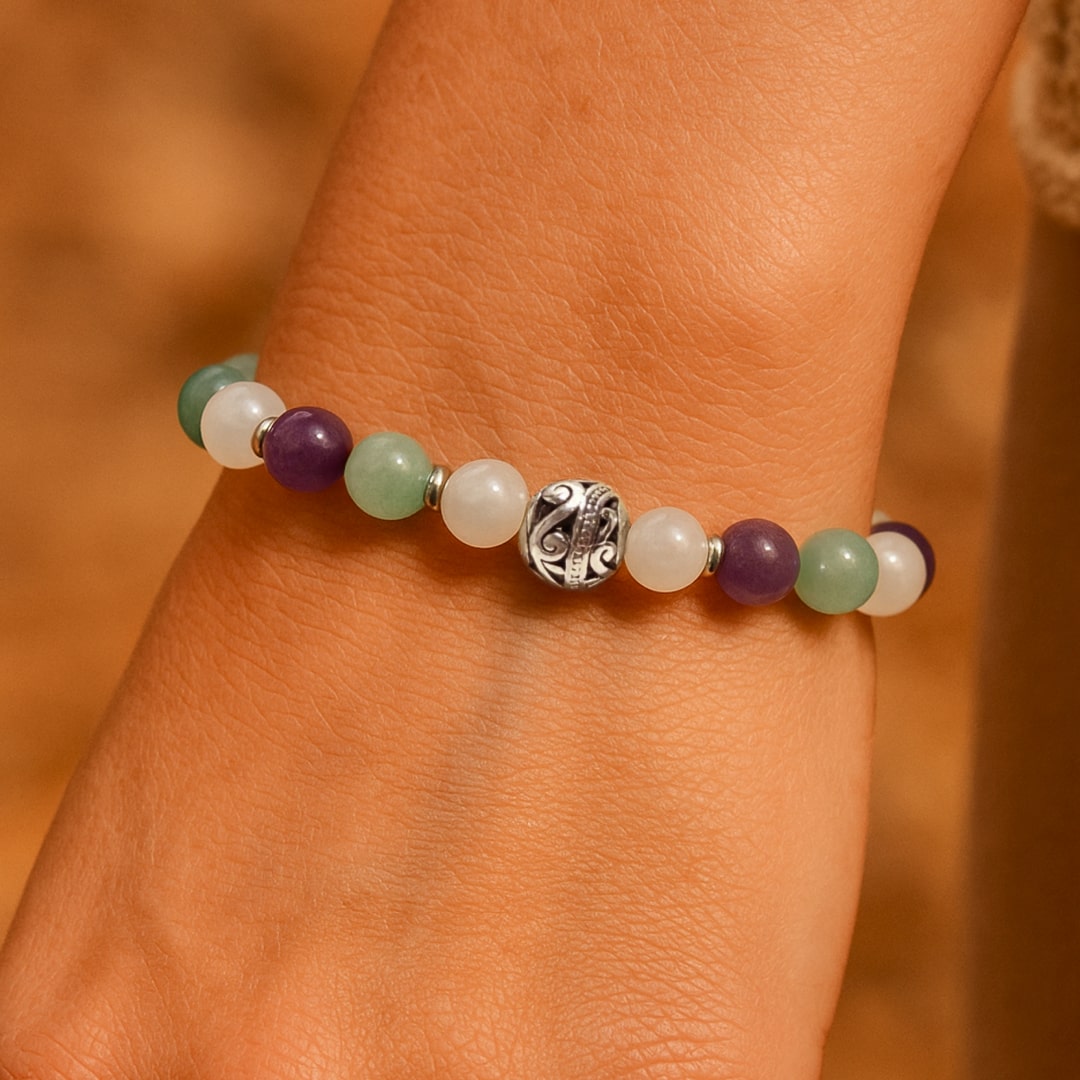 Bracelet "Moment de Calme" en Aventurine, Améthyste & Pierre de Lune