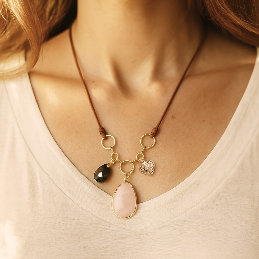 Collier "Équilibre du Cœur" en Quartz Rose & Labradorite