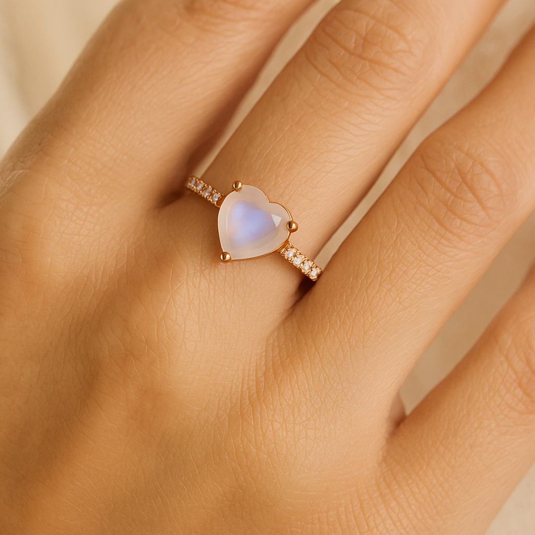 Bague Ajustable "Cœur de Déesse" en Pierre de Lune