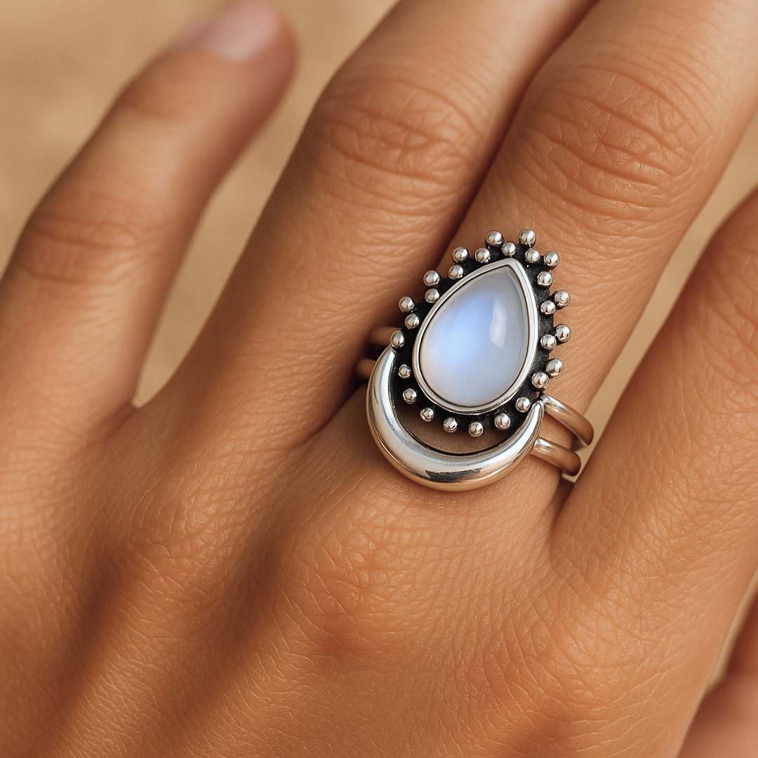 Bague "Lune Intuitive" en Pierre de Lune & Argent