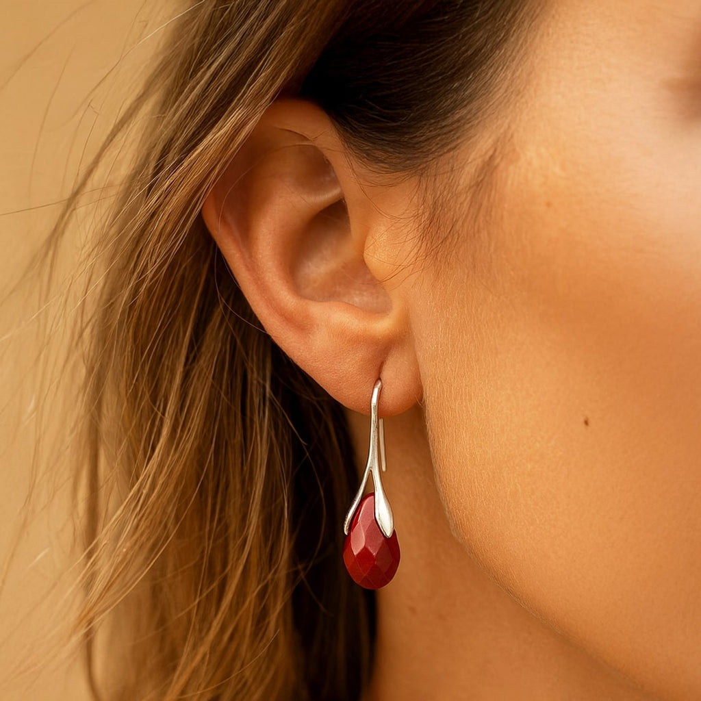 Boucles d’Oreilles "Pendantes" en Jaspe Rouge